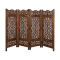 Hand-Carved Wooden 4-Panel Folding Room Divider 64” x 48” – Antique Burnt