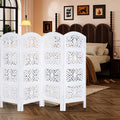 White Hand-Carved Wooden 4-Panel Folding Room Divider 64” x 48”