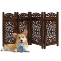 The Wooden Town Raised Wood Pet Gate, Foldable 4-Panel Freestanding Dog Gate, Hand-Carved Solid Wood & MDF, Burnt Finish, 56" W x 28" H
