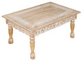 Rectangular Wooden Coffee Table, Beige Finish with Cutwork Jali Carving, 36 x 24 x 18 Inch