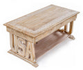 Rectangular Wooden Coffee Table, White Wash Foldable Farmhouse Table, Hand-Carved USA Design, 40 x 20 x 18 Inch