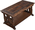 Rectangular Wooden Coffee Table, Hand-Carved Elephant Design, Burnt Finish, 40 x 20 x 18 Inch