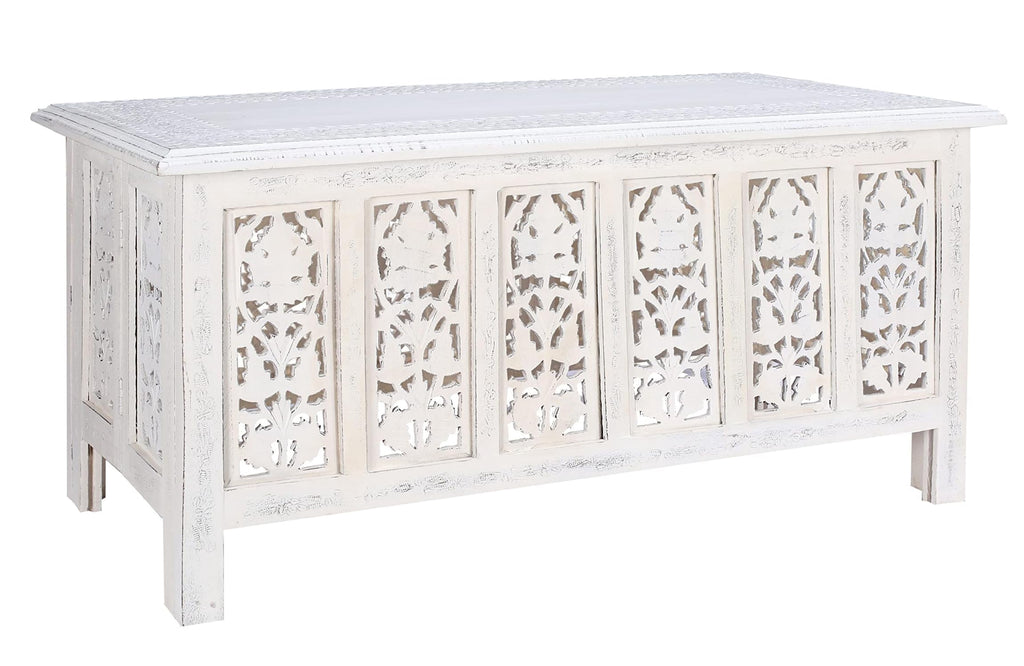Rectangular Wooden Coffee Table, White Finish Modern Center Table, 36 x 18 Inch