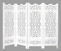 Antique White Wood 4-Panel Folding Room Divider 64” x 48” – Hand-Carved Privacy Screen