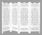 Antique White Wood 4-Panel Folding Room Divider 64” x 48” – Hand-Carved Privacy Screen