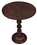 The Wooden Town Modern Hand-Carved Round End Table, Solid Wood Accent Side Table for Living Room & Bedroom, Scorch Burnt Finish