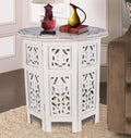 The Wooden Town Handcrafted Solid Wood End Table, Antique White Accent Side Table for Living Room & Bedroom, 18 x 18 Inch