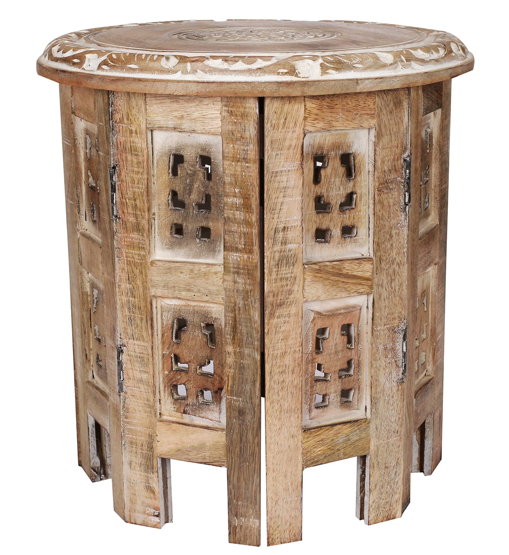 Versatile Octagonal Wooden Side Table, Rustic White Wash Accent Table, 12 x 12 Inch