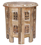Versatile Octagonal Wooden Side Table, Rustic White Wash Accent Table, 12 x 12 Inch