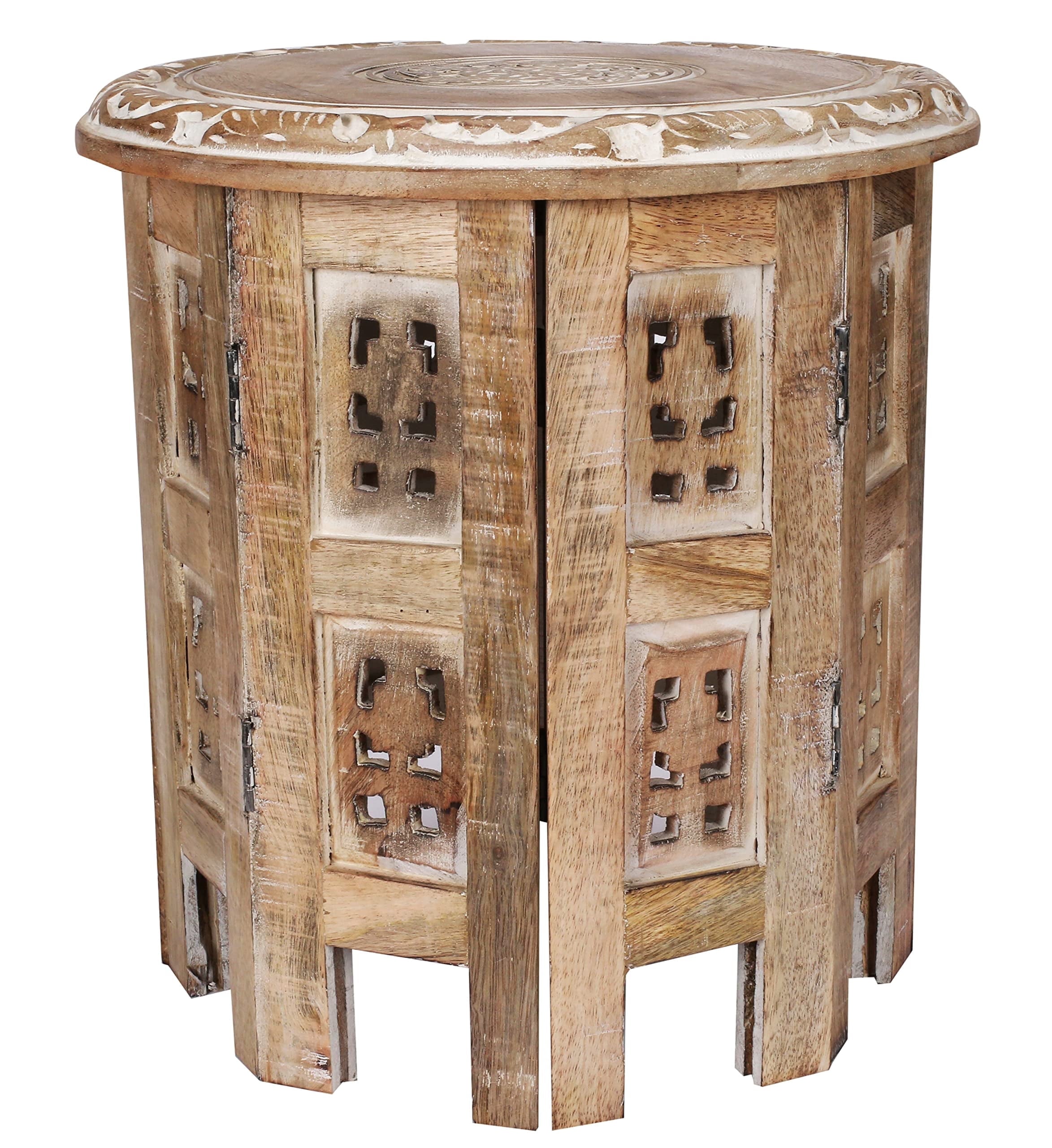 Versatile Octagonal Wooden Side Table, Rustic White Wash Accent Table, 12 x 12 Inch