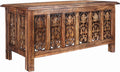 Wooden Coffee Table, Hand-Carved Solid Wood Center Table, Vintage Burnt Finish, 36 x 18 Inch