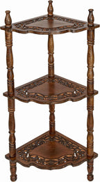 Burnt Wood 3-Tier Corner Bookshelf Stand – 14.5” x 14.5” x 40”