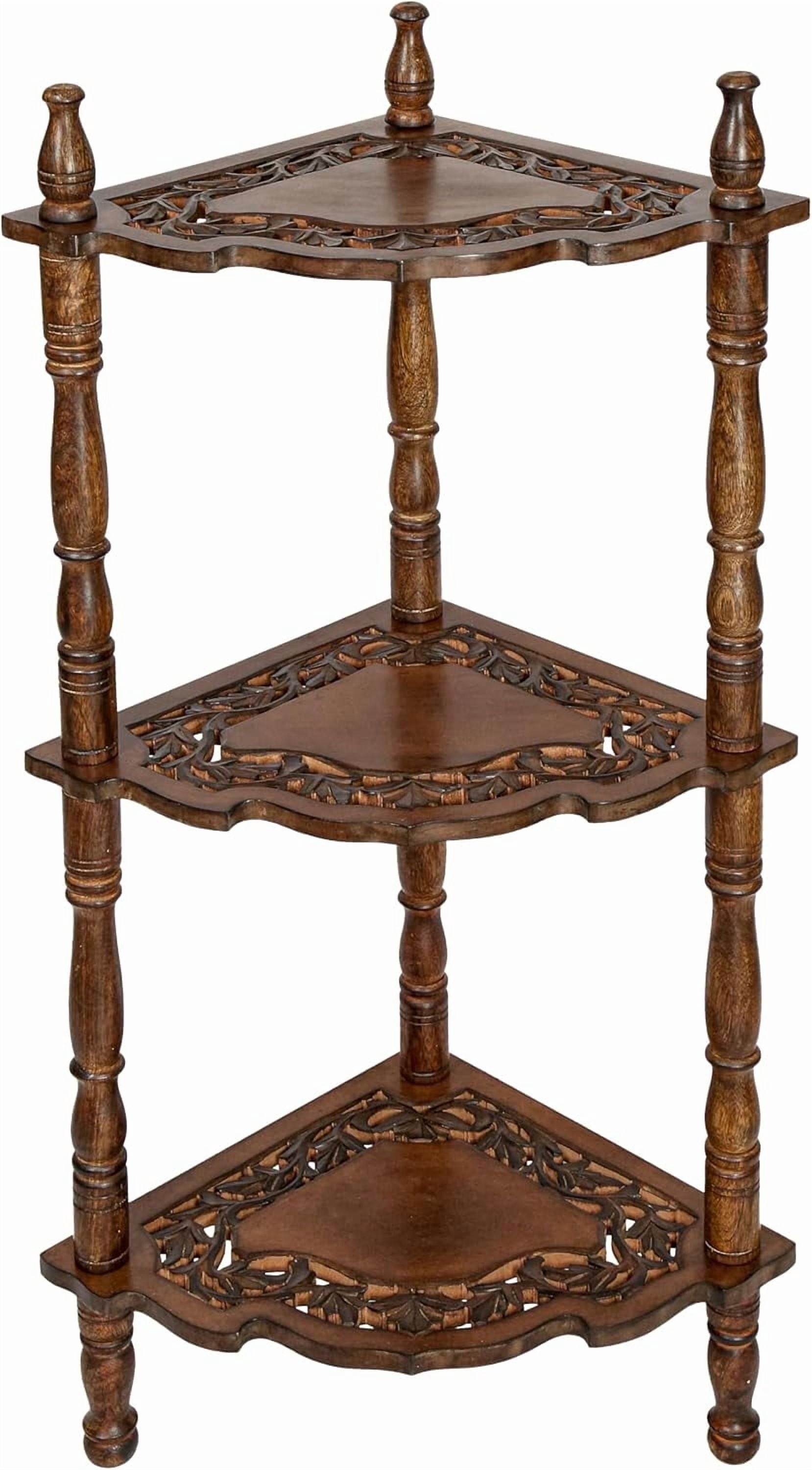 Burnt Wood 3-Tier Corner Bookshelf Stand – 14.5” x 14.5” x 40”