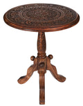 The Wooden Town Handcrafted Carved Round Side Table, Solid Wood Coffee & Accent Table with Pedestal Base, Living Room End Table, 18 x 21 Inch