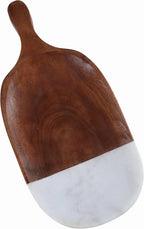 Marble and Acacia Wood Serving Tray with Handle – 12” x 5.5” Charcuterie Board