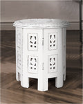 The Wooden Town Round Wooden End Table, White Antique Accent Side Table, 12 x 12 Inch