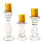 Antique White Wooden Pillar Candle Holder Set of 3