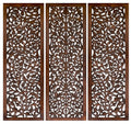 Hand-Carved Wooden Wall Panels Set of 3 – 36” x 12” Burnt Finish Wall Décor