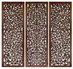 Hand-Carved Wooden Wall Panels Set of 3 – 36” x 12” Burnt Finish Wall Décor