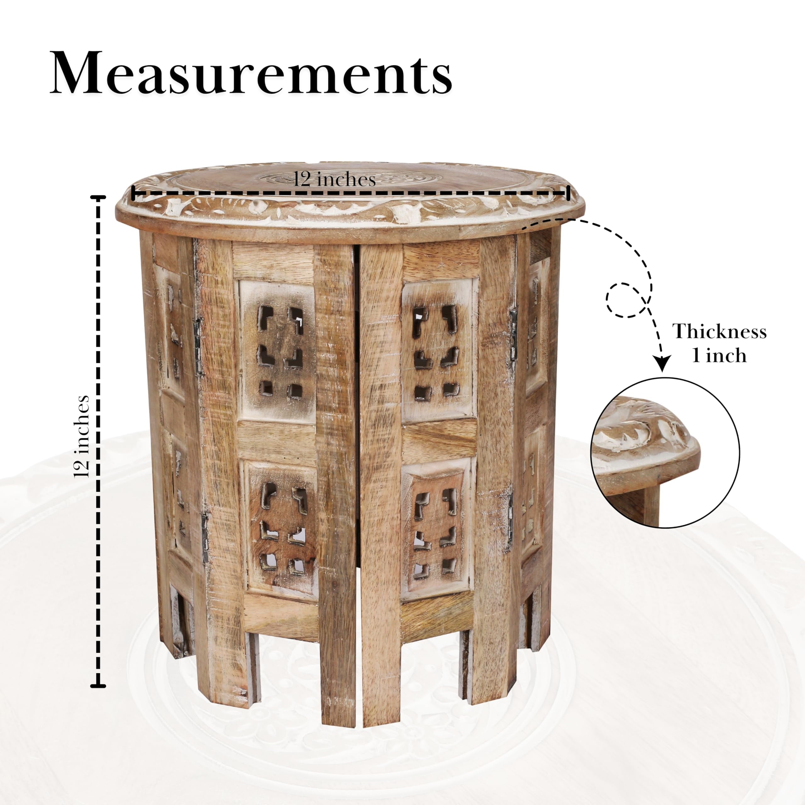 Versatile Octagonal Wooden Side Table, Rustic White Wash Accent Table, 12 x 12 Inch