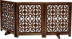 The Wooden Town Foldable 3-Panel Wooden Dog Gate with Flower Design, Freestanding Indoor Pet Barrier, Burnt Finish, 54" Wide