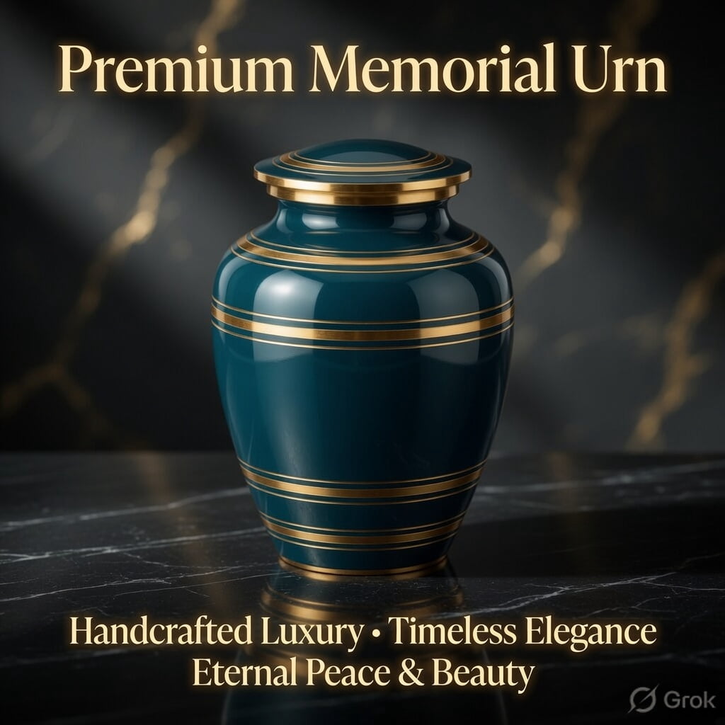 Classic Thread Midnight Blue Gold Metal Cremation Urn for Adult Ashes – 9” x 7”