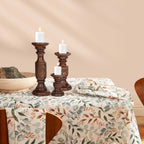 The Wooden Town Hand-Carved Wooden Pillar Candle Holders Set of 3, Dark Burnt Mango Wood Decor