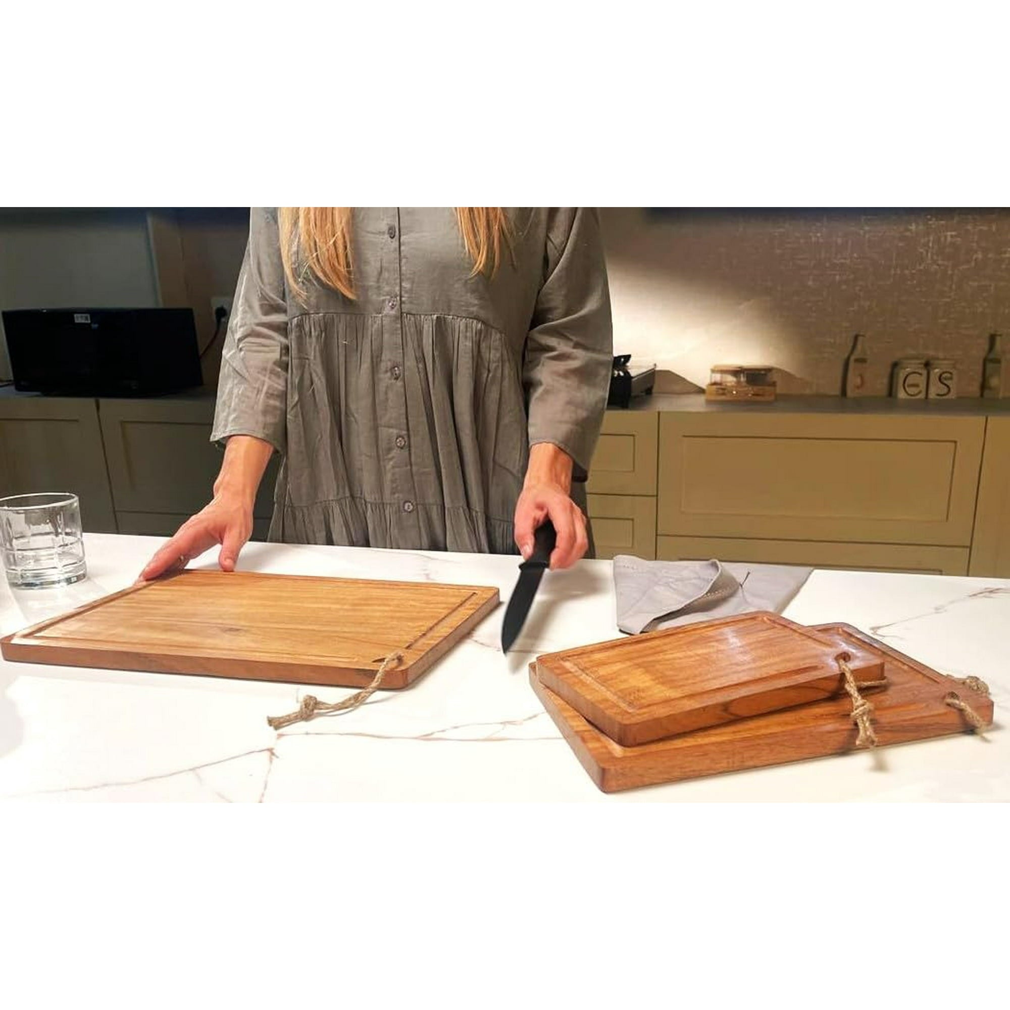 Acacia Wood Cutting Board Set of 3 – Natural Solid Wood Chopping & Serving Boards