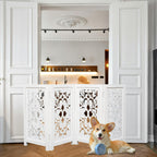 Wooden Town 4-Panel Foldable Dog Gate – 56" W x 28" H