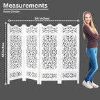 Antique White Wood 4-Panel Folding Room Divider 64” x 48” – Hand-Carved Privacy Screen