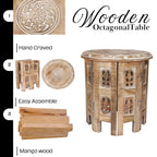 Versatile Octagonal Wooden Side Table, Rustic White Wash Accent Table, 12 x 12 Inch