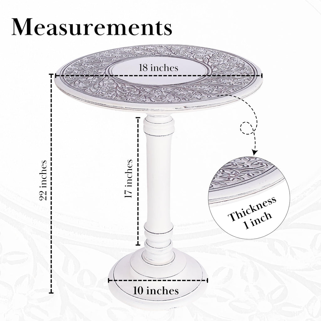 The Wooden Town Round Wood Side Table, Antique White Accent End Table for Living Room, Decorative Small Coffee Table, 18 x 22 Inch