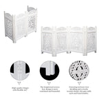 The Wooden Town Raised Wood Pet Gate, Foldable 4-Panel Freestanding Dog Gate, Hand-Carved Solid Wood & MDF, Antique White, 56" W x 28" H