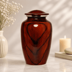 Wood Forest Natural Finish Cremation Urn for Adult Remains – Wooden Look Metal Urn, 10” x 6”