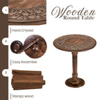 The Wooden Town Hand-Carved Wooden End Table, Solid Wood Side Table for Living Room & Bedroom, Rustic Accent Table with Burnt Finish, 18 x 22 Inch