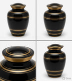 Classic Thread Midnight Black Gold Metal Cremation Urn for Adult Remains – 9” x 7”
