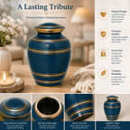 Classic Thread Midnight Blue Gold Metal Cremation Urn for Adult Ashes – 9” x 7”