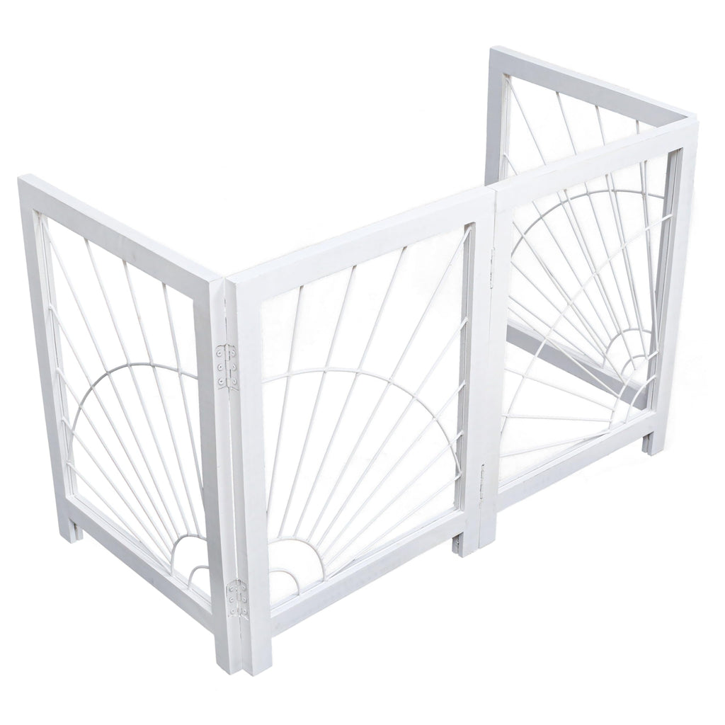 The Wooden Town Foldable Indoor Dog Gate, 4-Panel Freestanding Pet Gate with Sunshine Pattern, White Finish, 72" W x 18" H