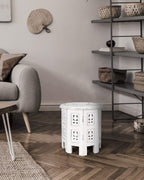 The Wooden Town Round Wooden End Table, White Antique Accent Side Table, 12 x 12 Inch