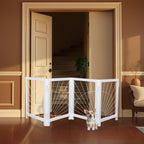 The Wooden Town Foldable Indoor Dog Gate, 4-Panel Freestanding Pet Gate with Sunshine Pattern, White Finish, 72" W x 18" H