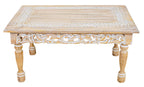 Rectangular Wooden Coffee Table, Beige Finish with Cutwork Jali Carving, 36 x 24 x 18 Inch